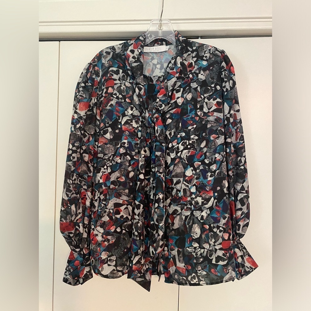 Hunter Bell Button Down Neck Tie Blouse